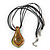 Lime Green/ Gold/ Brown Glass Teardrop Pendant Necklace On Black Cotton & Organza Cords In Silver Plating - 38cm Length/ 4cm Extension - view 2