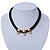 Triple Skull Black Leather Choker Necklace In Gold Plating - 38cm Length/ 9cm Extension - view 3