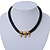 Triple Skull Black Leather Choker Necklace In Gold Plating - 38cm Length/ 9cm Extension - view 8