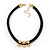 Triple Skull Black Leather Choker Necklace In Gold Plating - 38cm Length/ 9cm Extension - view 7
