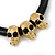 Triple Skull Black Leather Choker Necklace In Gold Plating - 38cm Length/ 9cm Extension - view 2