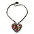 Open Heart With Multicoloured Semiprecious Stones Pendant On Brown Cotton Cord Necklace - 40cm Length - view 3
