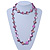 Long Magenta Shell & Metal Bead Necklace - 110cm Length - view 2