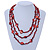3 Strand Red/ Black Glass, Shell Bead Necklace - 60cm Length - view 3