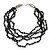 Black Multistrand, Layered Glass Bead Necklace In Silver Plating - 60cm Length - view 3