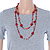 Long Red/ Amber Coloured Glass Bead Floral Necklace - 130cm Length - view 3