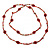 Long Red/ Amber Coloured Glass Bead Floral Necklace - 130cm Length - view 6