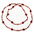 Long Red/ Amber Coloured Glass Bead Floral Necklace - 130cm Length - view 9