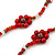 Long Red/ Amber Coloured Glass Bead Floral Necklace - 130cm Length - view 4