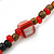 Long Red/ Amber Coloured Glass Bead Floral Necklace - 130cm Length - view 5
