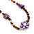 Long Purple/ Amber Coloured Glass Bead Floral Necklace - 130cm Length - view 4