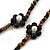 Long Gold/Black Glass Bead Floral Necklace - 130cm Length - view 4