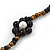 Long Gold/Black Glass Bead Floral Necklace - 130cm Length - view 5