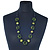 Long Green/ Gold Wood Floral Necklace On Black Cotton Cord - 80cm Length - view 7