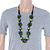Long Green/ Gold Wood Floral Necklace On Black Cotton Cord - 80cm Length - view 2