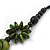 Long Green/ Gold Wood Floral Necklace On Black Cotton Cord - 80cm Length - view 5