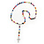 Long Multicoloured Acrylic Bead Cross Rosary Necklace - 80cm Length