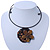 Brown Ceramic, Simulated Pearl 'Flower' Pendant Wired Choker Necklace - Adjustable - view 3