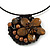 Brown Ceramic, Simulated Pearl 'Flower' Pendant Wired Choker Necklace - Adjustable - view 2