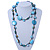 Long Light Blue/ Gold Wood Bead Black Cord Necklace - 120cm Length