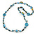 Long Light Blue/ Gold Wood Bead Black Cord Necklace - 120cm Length - view 2