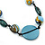 Long Light Blue/ Gold Wood Bead Black Cord Necklace - 120cm Length - view 3