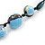 Long Light Blue/ Gold Wood Bead Black Cord Necklace - 120cm Length - view 4