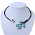 Turquoise, Ceramic Beaded Flower On Flex Wire Choker Necklace - Adjustable - view 2