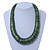 Chunky Glitter Fern Green Wood Button Bead Necklace In Silver Tone - 50cm Length - view 2
