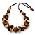 Brown/ Sandy Wood 'Button' Cluster Cotton Cord Necklace - 70cm Length - view 2