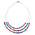 3 Strand, Layered Bead Wire Necklace In Silver Tone (Metallic Grey, Metallic Red, Metallic Blue) - 56cm Length - view 3