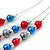 3 Strand, Layered Bead Wire Necklace In Silver Tone (Metallic Grey, Metallic Red, Metallic Blue) - 56cm Length - view 5