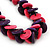Bright Pink/ Violet Wood 'Button' Cluster Cotton Cord Necklace - 70cm Length - view 4