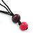 Bright Pink/ Violet Wood 'Button' Cluster Cotton Cord Necklace - 70cm Length - view 5