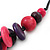 Bright Pink/ Violet Wood 'Button' Cluster Cotton Cord Necklace - 70cm Length - view 6