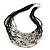 Multistrand, Layered Silver Beads & Bars Black Silk Cord Necklace - 60cm Length - view 2