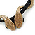 Austrian Crystal 'Double Snake' Black Leather Cord Necklace In Gold Tone Metal - 46cm Length/ 8cm Extension - view 6