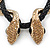 Austrian Crystal 'Double Snake' Black Leather Cord Necklace In Gold Tone Metal - 46cm Length/ 8cm Extension - view 3