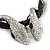 Austrian Crystal 'Double Snake' Black Leather Cord Necklace In Rhodium Plating - 46cm Length/ 8cm Extension - view 6