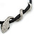 Austrian Crystal 'Double Snake' Black Leather Cord Necklace In Rhodium Plating - 46cm Length/ 8cm Extension - view 7