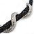Austrian Crystal 'Double Snake' Black Leather Cord Necklace In Rhodium Plating - 46cm Length/ 8cm Extension - view 5