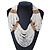 Chunky White & Gold Glass Bead Bib Necklace In Gold Plating - 52cm Length/ 9cm Extension
