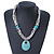 Ethnic Turquoise Stone Snake Chain Necklace In Silver Tone - 44cm Length/ 6cm Extension