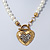 White Simulated Glass Pearl With Crystal Heart Pendant Necklace With T-Bar Closure In Gold Tone - 42cm Length - view 10
