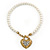 White Simulated Glass Pearl With Crystal Heart Pendant Necklace With T-Bar Closure In Gold Tone - 42cm Length - view 7