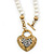 White Simulated Glass Pearl With Crystal Heart Pendant Necklace With T-Bar Closure In Gold Tone - 42cm Length - view 4