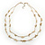 2 Strand White Glass & Gold Acrylic Bead Long Necklace In Gold Plating - 90cm Length/ 6cm Extension - view 6