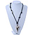 Long Grey Leather Cord Necklace With Contemporary Heart Pendant In Rhodium Plating - 80cm Length - view 5