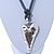 Long Grey Leather Cord Necklace With Contemporary Heart Pendant In Rhodium Plating - 80cm Length - view 11