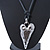 Long Grey Leather Cord Necklace With Contemporary Heart Pendant In Rhodium Plating - 80cm Length - view 8
